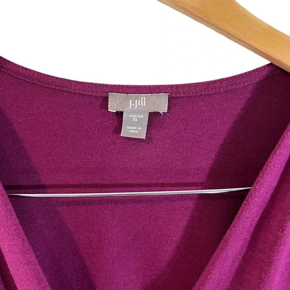 J.Jill Plum Purple Blouse XL Stretch Knit Draped V Neck Pleated Flowy Pullover - Picture 6 of 6